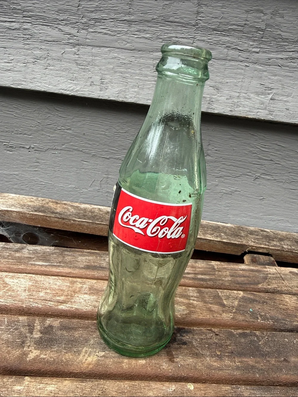 Coca Cola Green Glass Accent Bottle Vase with Red Logo